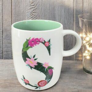 Modern Expressions Monogram Letter S Porcelain Coffee Mug Cup Floral Pattern Mug